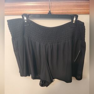 Torrid Deep Black Mesh Swim Smocked Cover Up Shorts